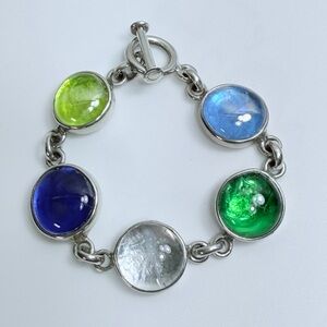 Silpada Vintage Rare Sterling Silver & Multi-Color Glass Link Toggle Bracelet